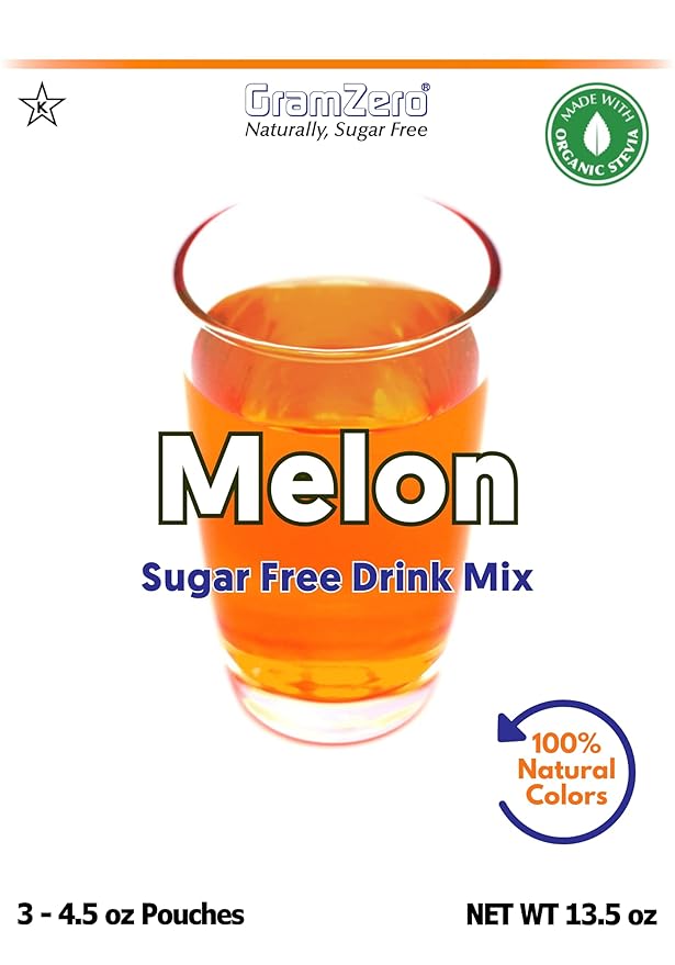 GramZero Melon Zero Calorie Sugar Free Drink Mix, Great For Nutrition Club Loaded Tea, Stevia Sweetened
