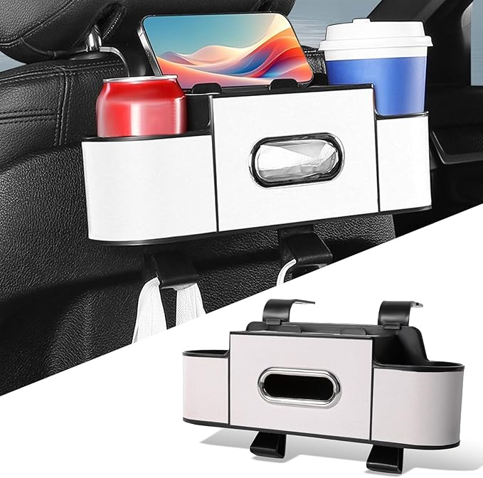 2026 New Car Organizer Back Seat, Car Organizers and Storage Box Behind Seat, 3-in-1 Multifunctional Car Backseat Organizer with Cup Holder & Tissue Box for Hold Phone, Snacks, Drinks, Handbag (A*1)