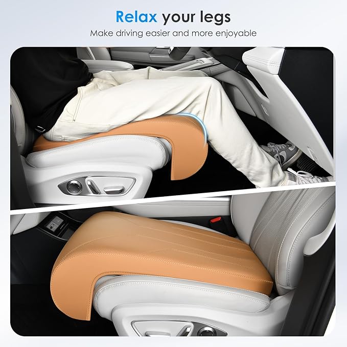 FLORICH Car Seat Extender Leg Extender Support Cushion for Driver Seats Office Chair, Leather Carseat Leg Support for Long Drivers Universal Car Seat Cushion Legs Rest Pads-Brown
