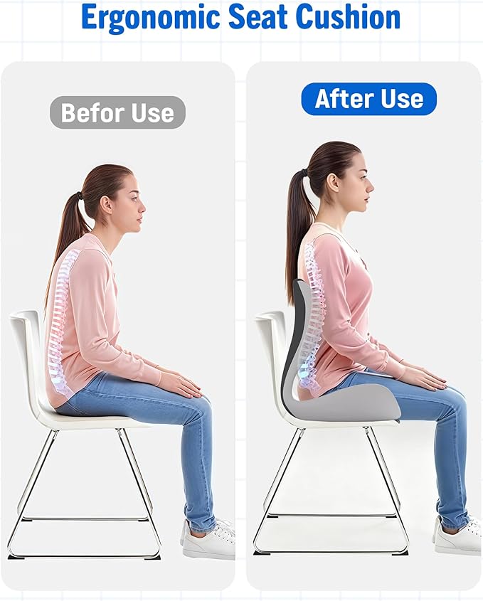 2 in 1 Booster Seat, Cooling Memory Foam Orthopedic Cushion for Sciatica Lower Back Pain Relief, Non-Slip Enhanced Visibility Pad for Truck SUV Office Chair