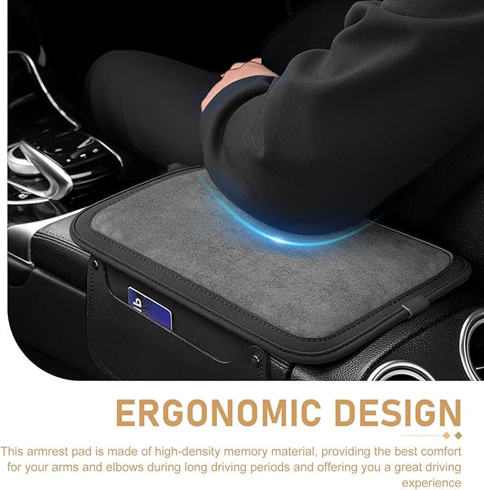 Car Center Console Cover with 2 Storage, Anti-scratch Automotive Arm Rest Cover Cushion, Vehicle Center Console Protector Pad, Universal for Most Cars SUVs (Black)