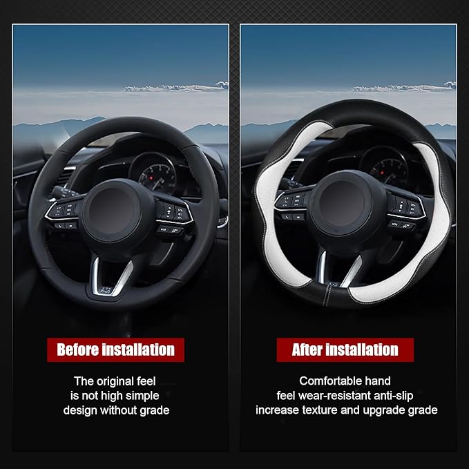 Steering Wheel Cover, Non-Slip Breathable Comfort PU Imitation Leather Cute Car Accessories for Women Girl, Universal Protector in All Season 15 inch Fit Most Car(White)