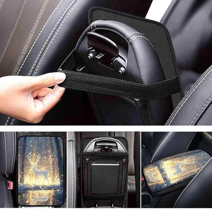 Deer Forest Print Car Center Console Cushion Pad Dust-Proof Universal Armrest Cover Decorative Car Interior Accessories for Truck Sedan SUV