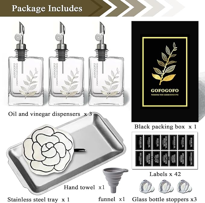Olive Oil Dispenser for Kitchen, Cooking Oil and Vinegar Dispenser Set, Olive Oil Bottle, Soy sauce dispenser, coffee syrup bottles - Set of 3 Silver