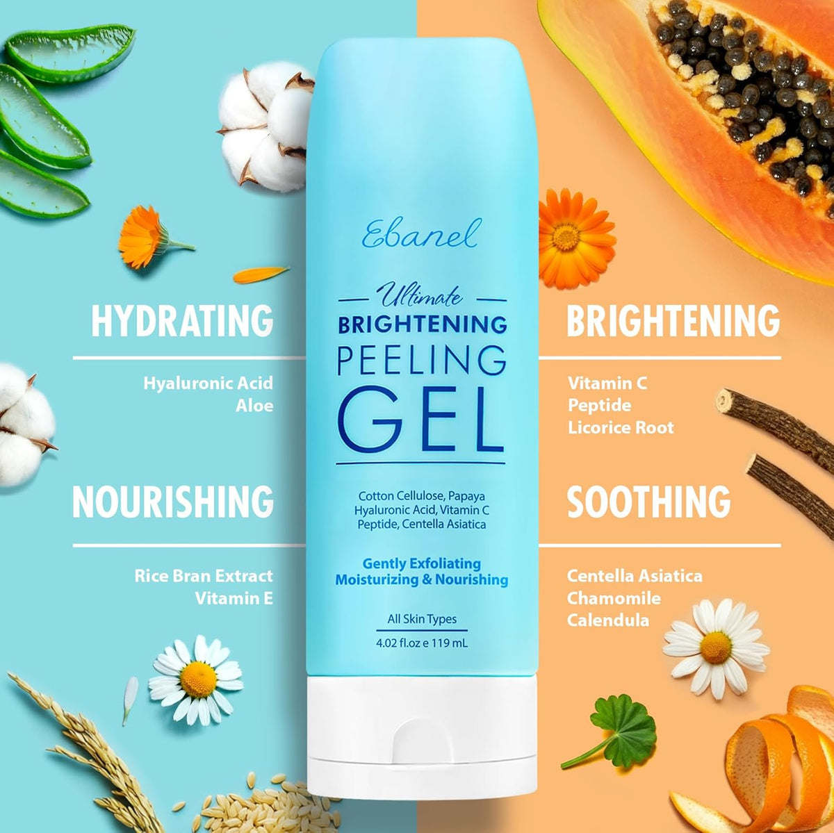 Ebanel Exfoliating Face Scrub Peeling Gel, Brightening Moisturizing Cleanser, Dead Skin Remover for Face, Exfoliating Facial Wash with Centella, Hyaluronic Acid, Vitamin C & E