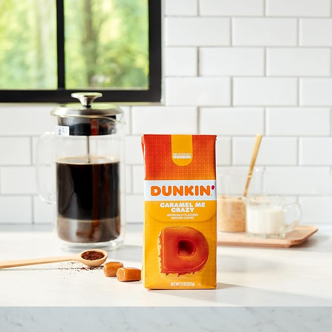 Dunkin' Caramel Me Crazy Flavored Ground Coffee,11 Ounces,(Pack of 2)