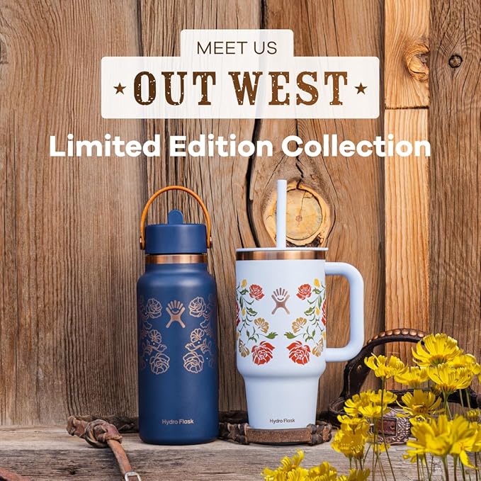 Hydro Flask 32 Oz Travel Tumbler with Handle, Lid and Straw - Insulated Stainless Steel in Western Light Blue