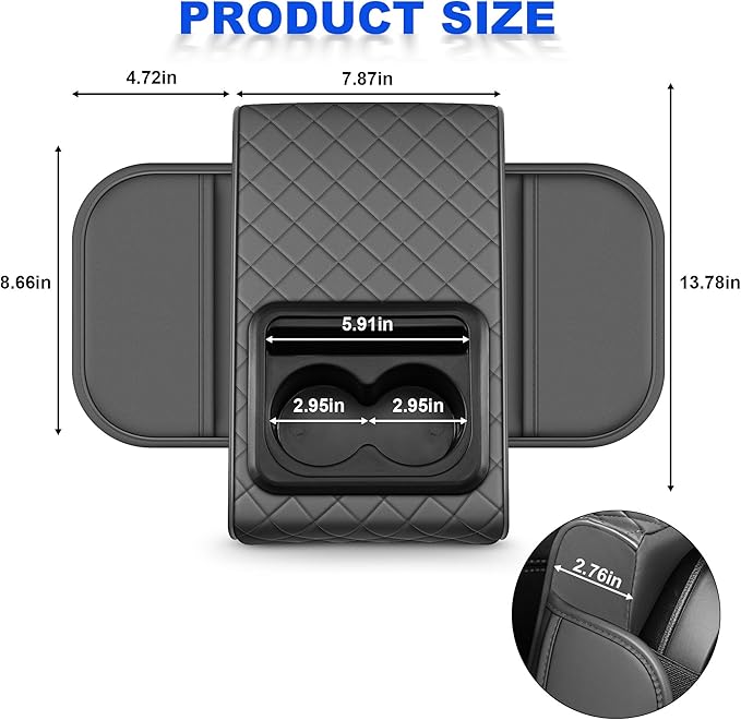 NUWQICD Center Console Cover Leather Armrest Cover Fit for Nissan Altima 1993-2025 Middle Console Cushion with Storage Box&Cup Holder & Phone Slot(Grey)