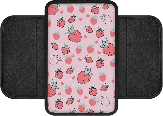 Dreaweet Strawberry Car Accessories Center Console Cover Cute Car Armrest Box Pad for Women Girly,Armrest Cover Protector for Vehicle SUV Truck Car Console Covers with Pockets