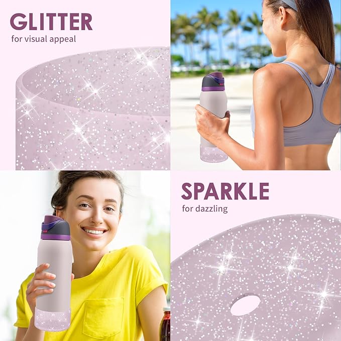 Protective Glitter Silicone Boot Compatible with Owala 24oz 32oz 40oz, Bling Cup Sleeve Bottom Bumper Cover Compatible with Owala FreeSip, Twist, or Flip Stainless Steel Water Bottles