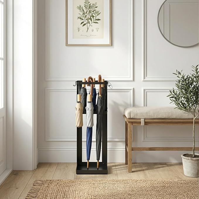 Umbrella Stand, Metal Umbrella Stand Indoor, 26 Inch Umbrella Holder for Entryway, Shelf for use with Small Umbrellas and Bottom Drip Tray for use with
