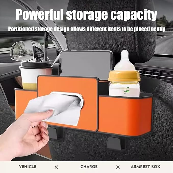 3-in-1 Car Headrest Backseat Organizer, 3-in-1 Car Backseat Organizer, Multifunctional Car Seat Storage Box for Travel, Road Trips, and Daily Use – Universal Fit for All Cars (Coffee)