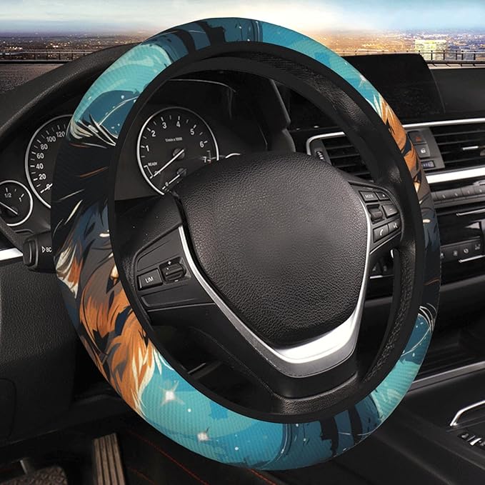 Steering Wheel Cover Polyester Thick Non-Slip Car Steering Wheel Cover Protector Universal 15 Inch, A Wolf That overlooks Everything