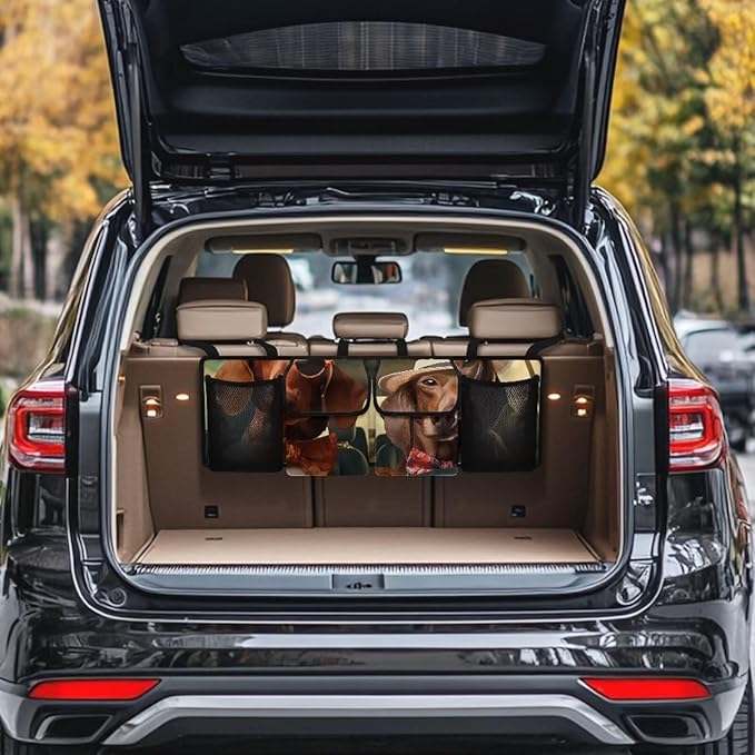 Car Trunk Organizer,Large Car Storage with 4 Pockets,Waterproof Backseat Hanging Organizer for SUV,Truck,MPV,Car Interior Accessories for Men and Women,Funny Dog Driving Print