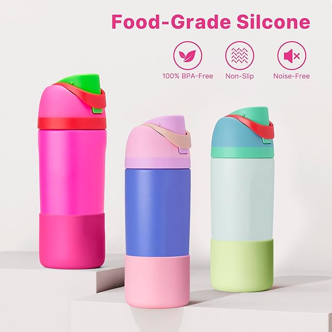 Silicone Boot for Owala 14/16 oz Water Bottle, Anti-Slip Protective Sleeve for Owala 12 oz Kids Tumbler, Boot Bottom Base fit Flip 14 oz Insulated Stainless-Steel Water Bottle (Rose Red)