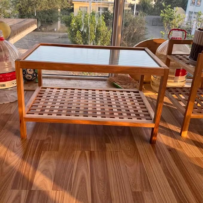 End Table Side Table Glass Top Coffee Station Table, Wood Coffee Bar Stand with Storage Coffee Table,for Home Kitchen, Entryway, Living Room,Dining Room(80cm)