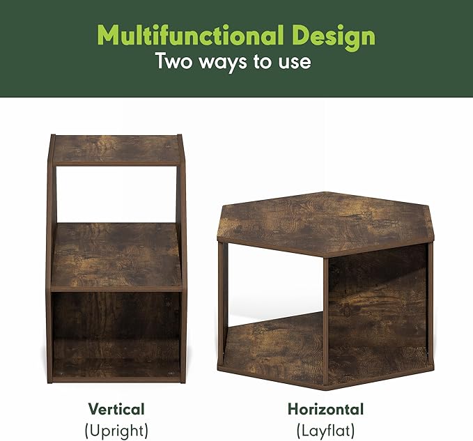 Furinno Simple Design Coffee Table, Hexagon Modern Center Table with Open Shelf, Vertical or Horizontal Side Table, for Living Room, Bedroom, Home Office, Amber Pine