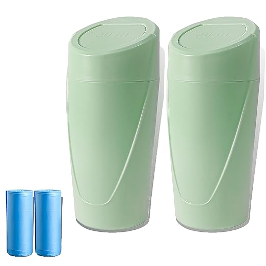 Car Trash Can Bin with Lid - 2 Packs Car Trash Bin-Car Trash Can Cup Holder-Mini Trash Garbage Can with 30pcs Small Trash Bags-Car Organizer Storage for Front Back Seat Accessories (Green)