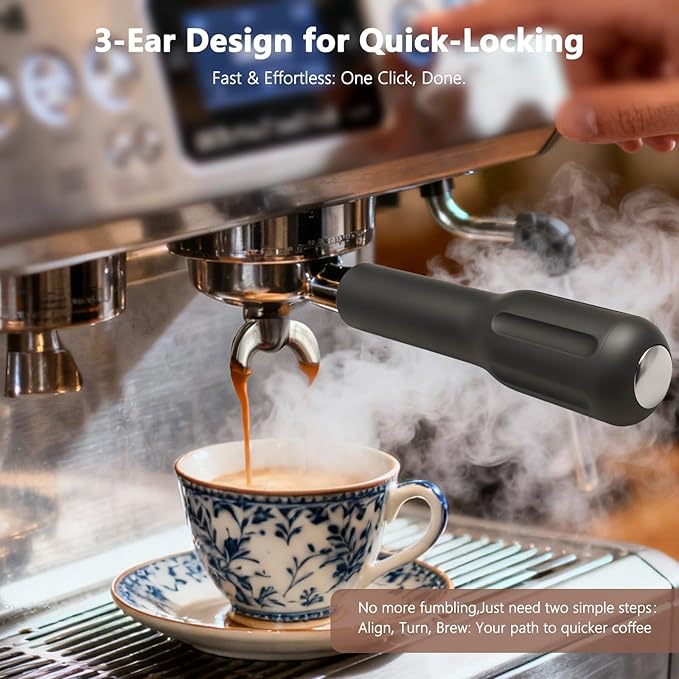 Espresso Accessories, 54mm Bottomless Portafilter with Detachable Double Spout, Black Matte Handle, 18g Convex Basket, 3-Ear Design for Breville Espresso Machines