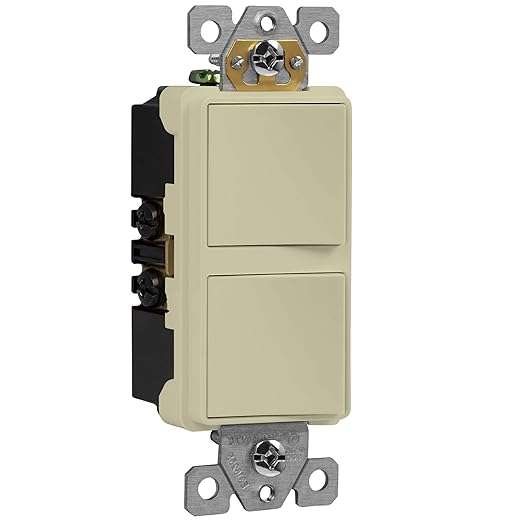 ENERLITES Double Paddle Rocker Combination Decorator Switch, Ground Terminal, Copper Wires Only, Single Pole or 3-Way, Residential/Commercial Grade, 15A 120-277VAC, 62835-I, Ivory