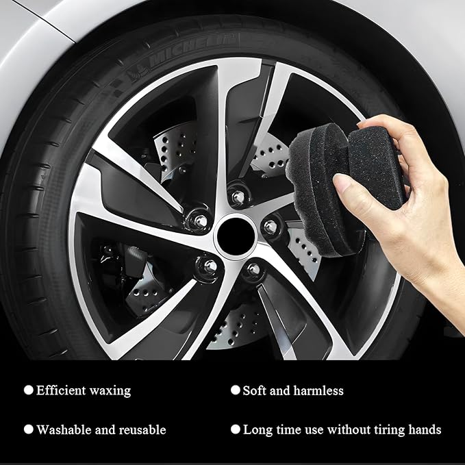 3 PCS Tire Dressing Applicator Pads, Reusable Hex Grip Tire Shine Applicator Polishing Sponge Pads, Wheel Tire Shine Detailing Foam for Most Vehicles, Car Accessories (Black+Blue+Red, 4.33")