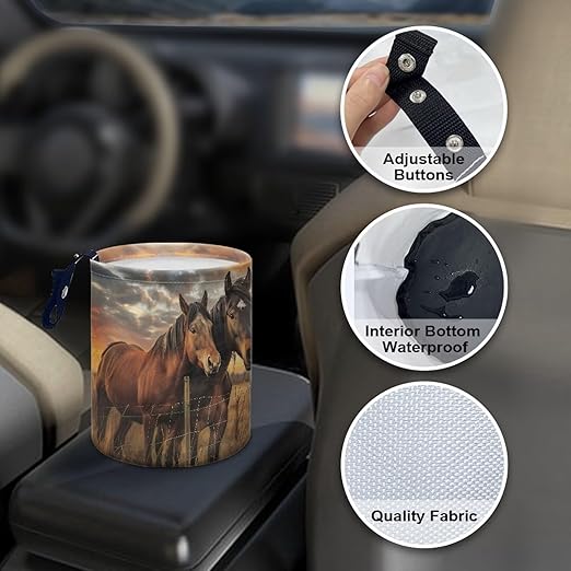 Horse Car Garbage Can Mini Car Trash Bin Car Organizer Car Storage Bag Waterproof Portable Men Accessories Car Decor