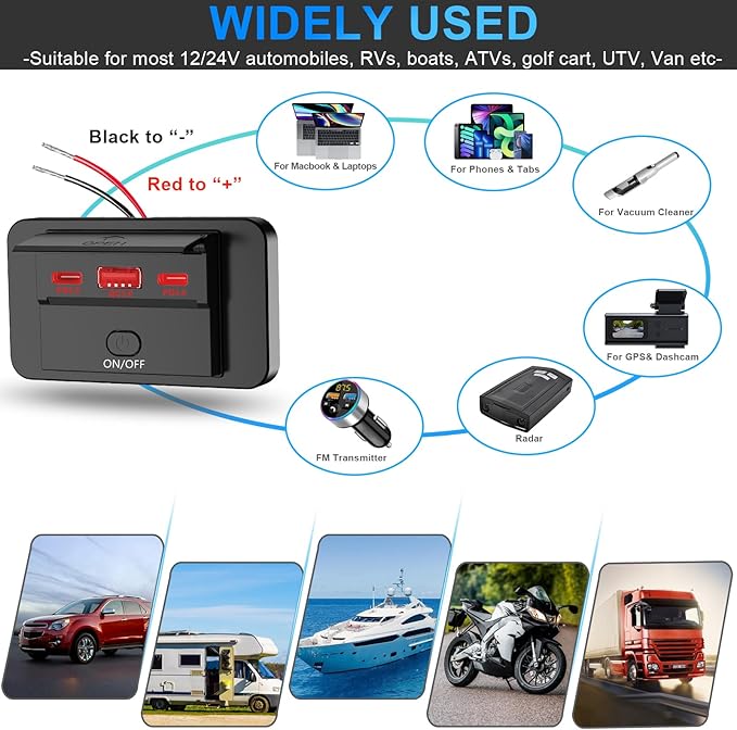 2PCS 3 Ports 12V RV USB Outlet 90W, Dual PD3.0 Type-C Quick Charge 72W & USB QC3.0 18W Panel Wall Mount, Automotive Car Socket Charger Adapter for RV Marine Boat Bus ATV Motorcycle Truck