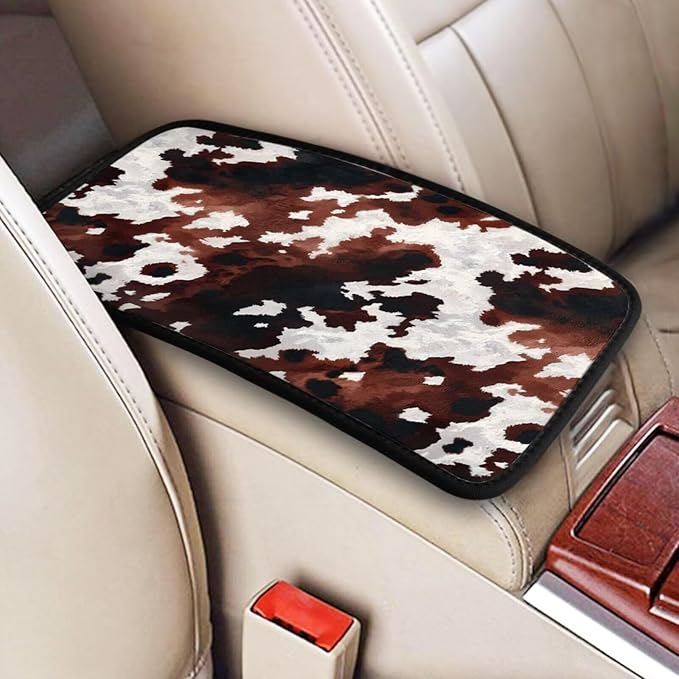 Brown Abstract Print Center Console Cover Vintage Retro Animal Skin Pattern Arm Rest Covering Pad for Car Cow Middle Console Lid Covers