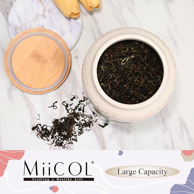 Miicol Ceramic Storage Canister with Airtight Lid, Food Storage Container, Round Tea Canister, Pantry Organizer, Kitchen Storage Jar for Coffee Bean, Flour, Pasta, Sugar, Spices, 20 fl.oz‌