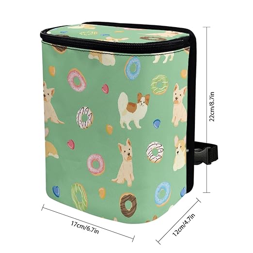 Pastel Green Puppy Donut Car Garbage Container, Adorable Illustrated Trash Bin for Car Interior