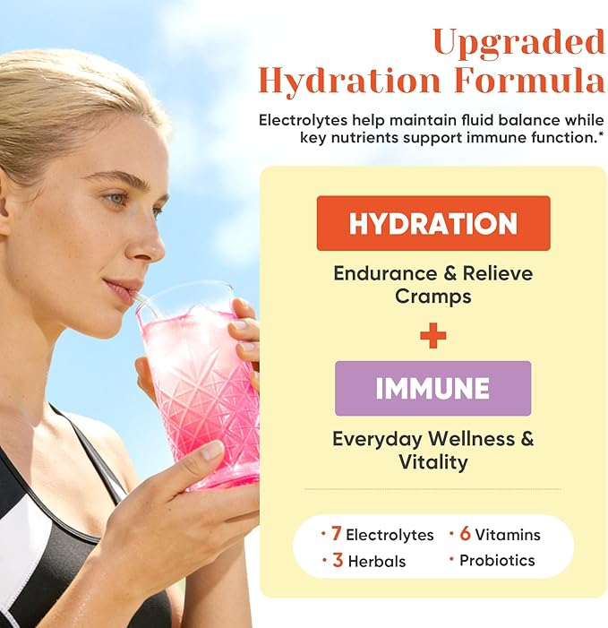 Venture Pal 2-in-1 Hydration + Immune Electrolytes Powder Packets with 7 Electrolytes & 6 Vitamins, Elderberry, Turmeric, Echinacea | Liquid Daily IV Drink Mix | Sugar Free | Keto Friendly, 16 Sticks