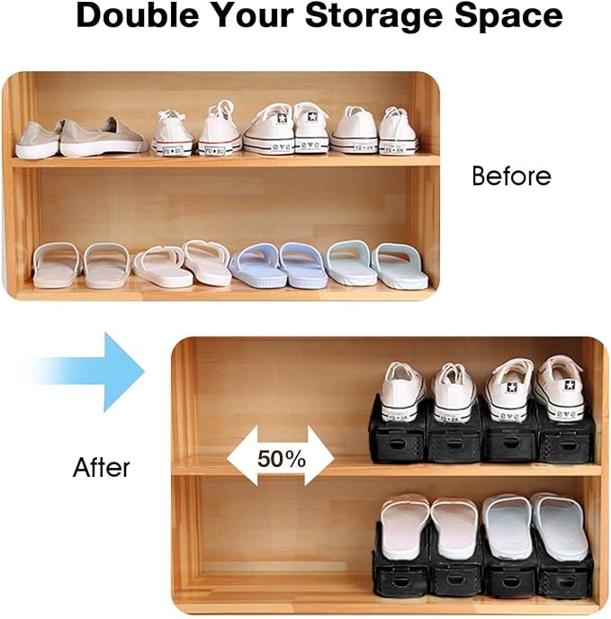 Neprock Shoe Slots Organizer, 20 Pack Adjustable Shoe Rack Stacker Storage Space Saver, Double Deck Shoe Rack Holder for Closet Organization (Black)