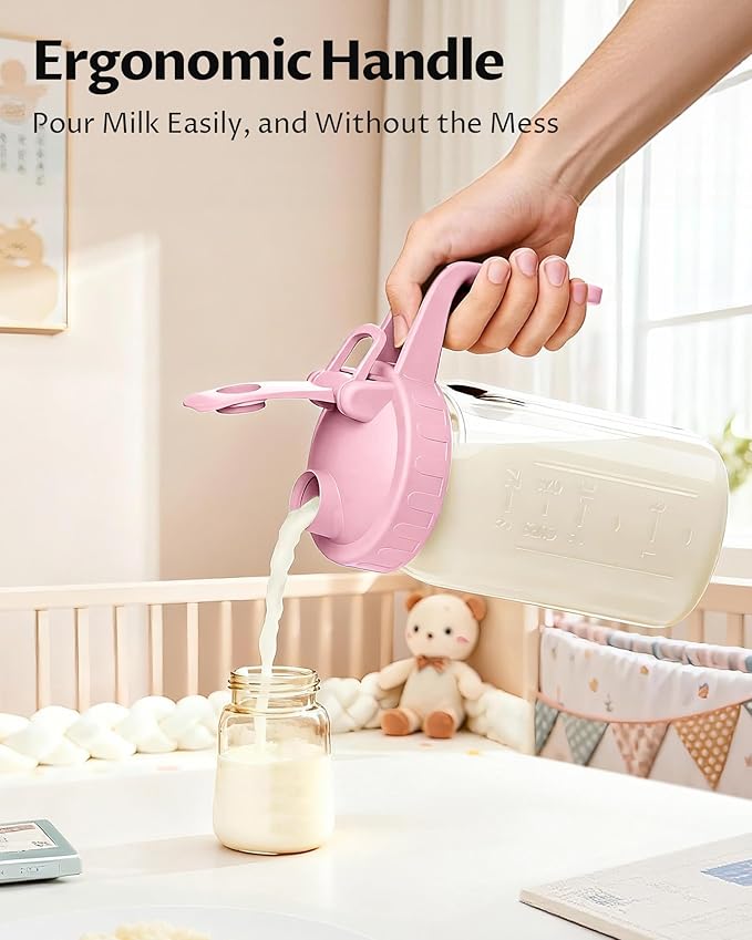 32oz Breast Milk Pitcher with Lid - Airtight Leakproof Glass Storage with Flip Cap & Pour Spout, Wide Mouth 1 Quart Breastmilk Storage Container for Breastmilk, Formula, and Milk