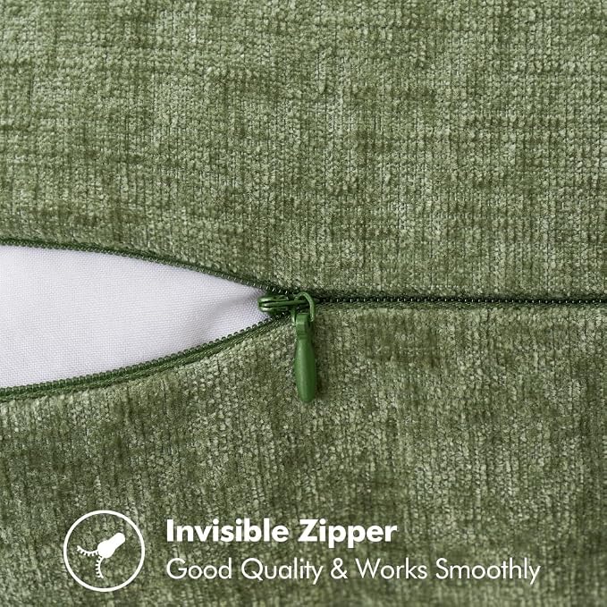 MIULEE Pack of 2 Couch Throw Pillow Covers 16x16 Inch Sage Green Farmhouse Decorative Pillow Covers with Stitched Edge Soft Chenille Solid Dyed Summer Pillow Covers for Sofa Bed Living Room