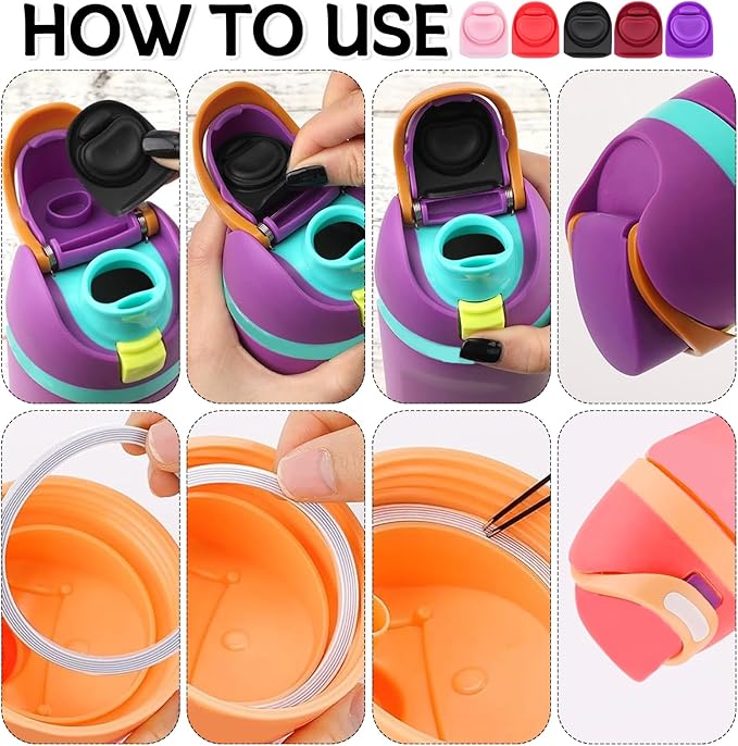 5 Sets Replacement Seal Gasket Stoppers for Owala Freesip 16oz 32oz Cap Mouth,Silicone O Sealing Ring Parts Water Bottle Top Lid Accessories for Owala Freesip 16/19/24/32/40oz（5 colors 7