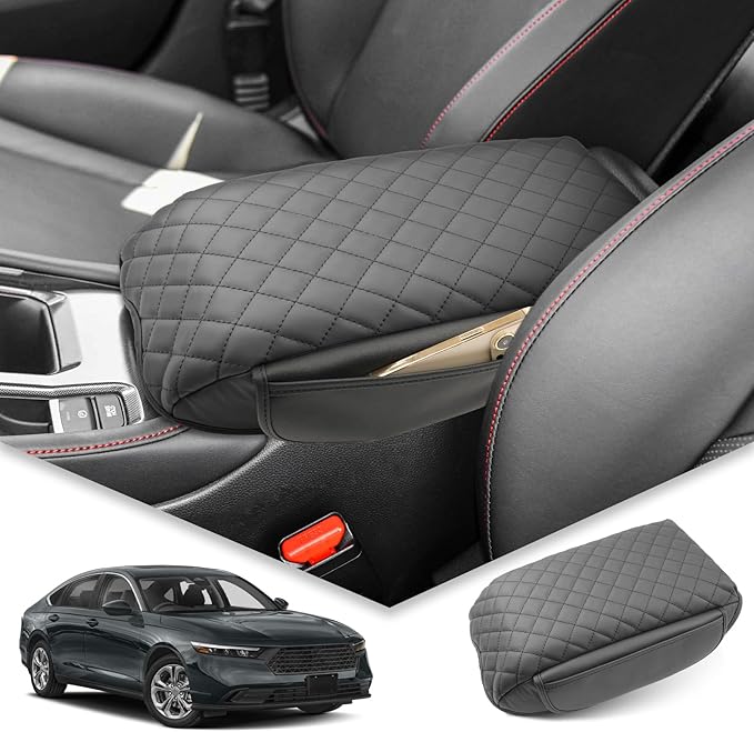 BIBIBO 2023 Accord Accessories Center Console Cover for 2023 2024 Honda Accord Arm Rest Cover 2024 2023 Honda Accord LX/EX/Hybrid Sport/Hybrid EX-L/Hybrid Sport-L/Hybrid Touring Armrest (Black-Pocket)