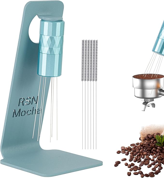 WDT Tool Espresso Distribution Tool,Coffee Distribution Tool with Magnetic Stand, Espresso Accessories with 6 Extra Φ0.25mm Stainless Steel Needles for Barista (Mint Green, Φ0.25mm)