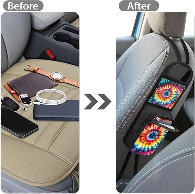 Tie Dye Automobile Seat Side Organizer Colorful Car Seat Storage Hanging Bag With Zipper Multifuctional Storage Box Suitable for Cars, SUVs, Trucks