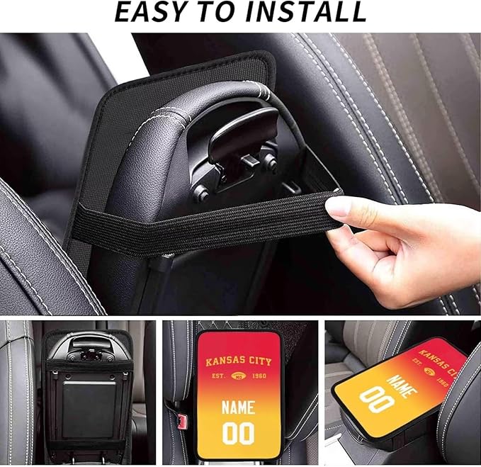 Custom Car Armrest Cover,Add Personalized Name and Number As Gifts for Loyal Football Fans,Auto Center Console Pad Car handrail Box Cushion,Fit for Most Car
