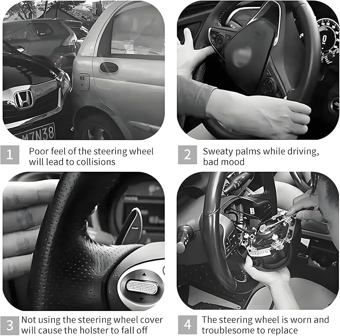 Steering Wheel Covers for Car, Truck, and SUV, Cute Non-Slip Breathable Elastic Steering Wheel, Car Accessories, Universal 15 Inch Leather Cover for Men Women Black Leopard