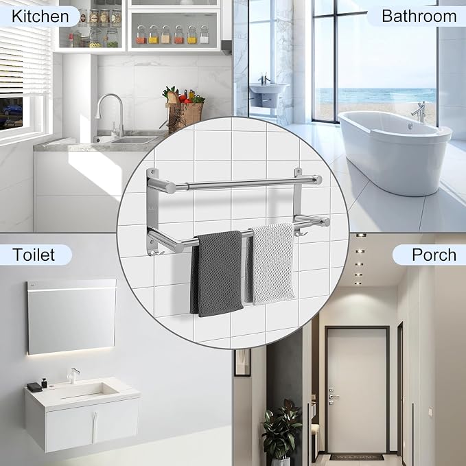 Double Towel Bar, Adjustable 28In Double Towel Racks for Bathroom | Stainless Steel Towel Bar for Bathroom Wall，Drilled-Type Bathroom Towel Holder