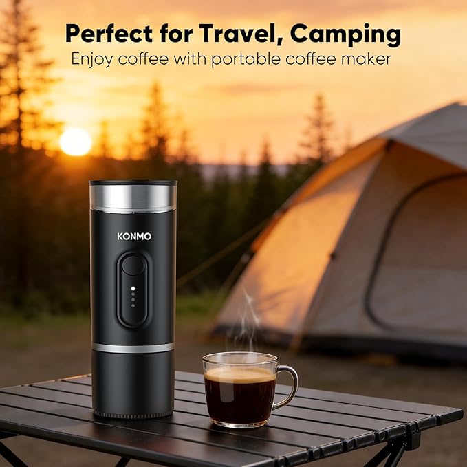 Portable Espresso Machine with Self-Heating System, 15 Bar Travel Coffee Maker, Compatible with Capsules & Ground Coffee, USB-C Rechargeable Coffee Machine for Camping, Office & Travel