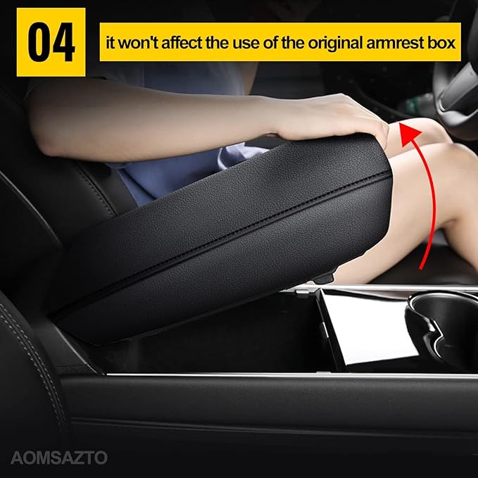 AOMSAZTO Console Covers for 2012 2013 2014 2015 2016 2017 Nissan Leaf Armrest Covers for Nissan Leaf Black with Black Stiches