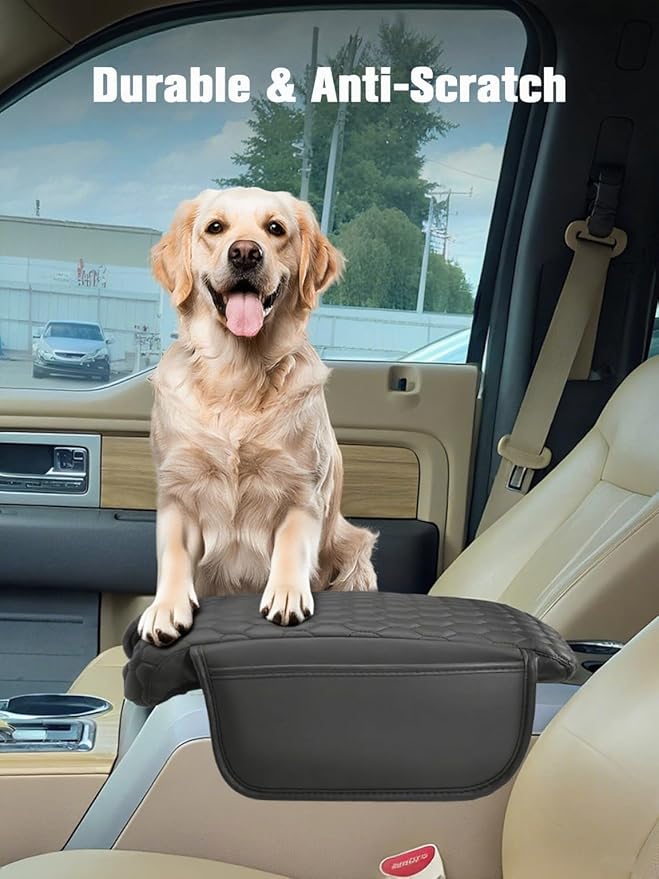 Center Console Cover Nappa Leather Armrest Cover Compatible with 2009-2014 Ford F150 Flow-Through Console Middle Console Cover with Two Side Pockets Center Console Cushion