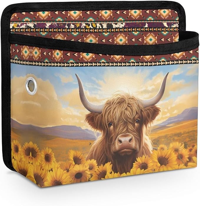 Aztec Highland Cow Car Side Pocket Organizer Universal Car Seat Side Pocket Pouch Auto Console Door Organizer Bag Holder for Phone Sunglasses Keys Multifunction for Most Cars SUV
