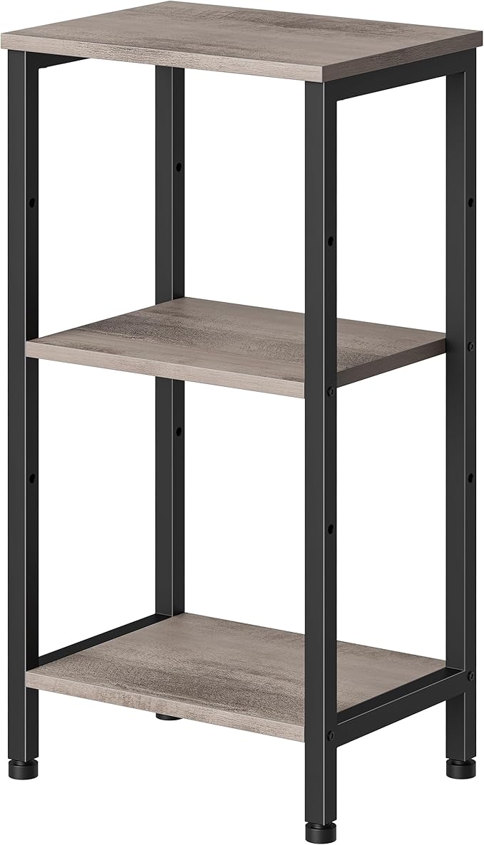 Small Grey Side Table, Tall End Table with Adjustable Shelf for Living Room, Grey Nightstand, Accent Table Stand for Home Decor, Office, Greige