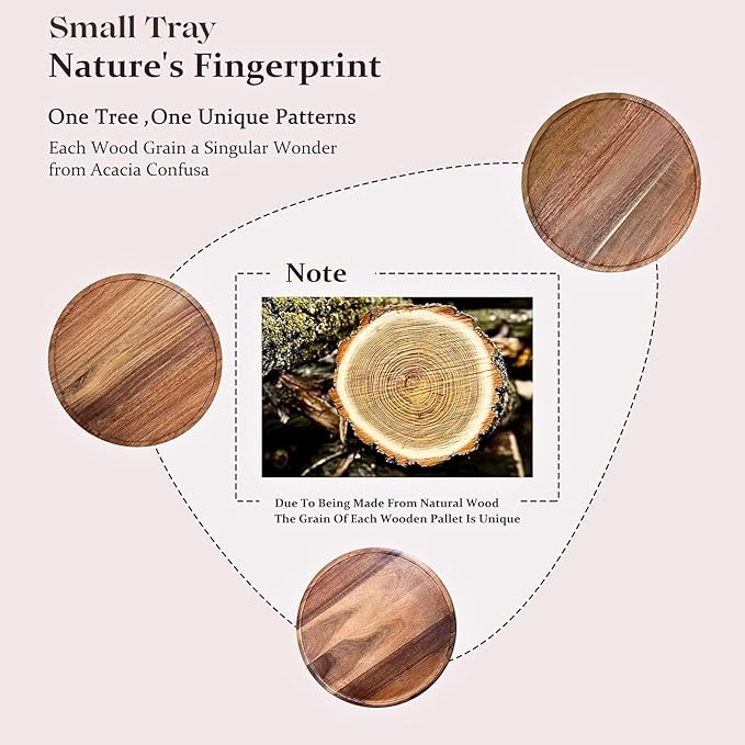 11.5 Inch Small Wood Round Decorative Tray for Home Decor, Coffee Table, Dining Table, Kitchen Island, Bathroom Counter