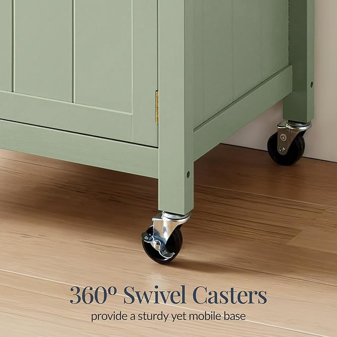 Best Choice Products Rolling Kitchen Island Cart, Single Door Cabinet W/Drawer, Sliding Tray, Outlet, Swivel Lockable Wheels, Hooks, Coffee Cart, Microwave Stand, for Dining Room - Pistachio Green