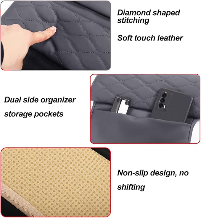 Egreat Center Console Armrest Cover for Mercedes Benz GLE 350 450 W167, GLS 450 X167 2020-2025, Leather Armrest Console Cover with Side Storage Pockets (for GLE GLS-White)