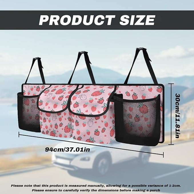 Strawberry Car Trunk Organizer, Novelty Car Accessories Marble Car Organizer for SUV/Truck/MPV, Hanging Car Storage Organizer with 4 Pocekts, Frees Trunk Floor, Sturdy Space Saving Expert